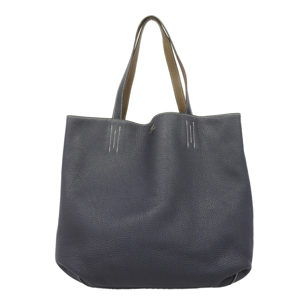 Hermes Double Sens Tote Bag, Taurillon Clemence Leather, Etoupe Blue Nuit, Z ...